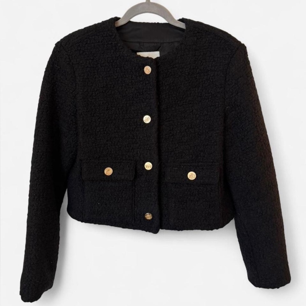 Abercrombie & Fitch Black Textured Jacket with Gold Button